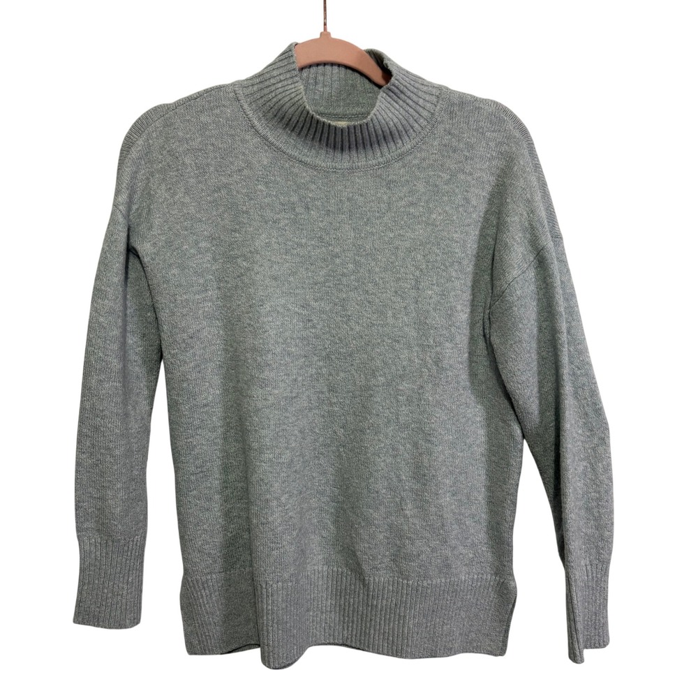 LOFT Womens Mock Neck Sweater Light Blue Gray L/S Cotton Blend Small Cozy Soft